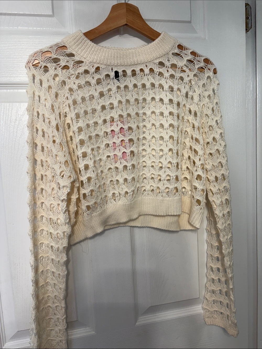 Forever 21 Cream Open-Knit Cropped Sweater